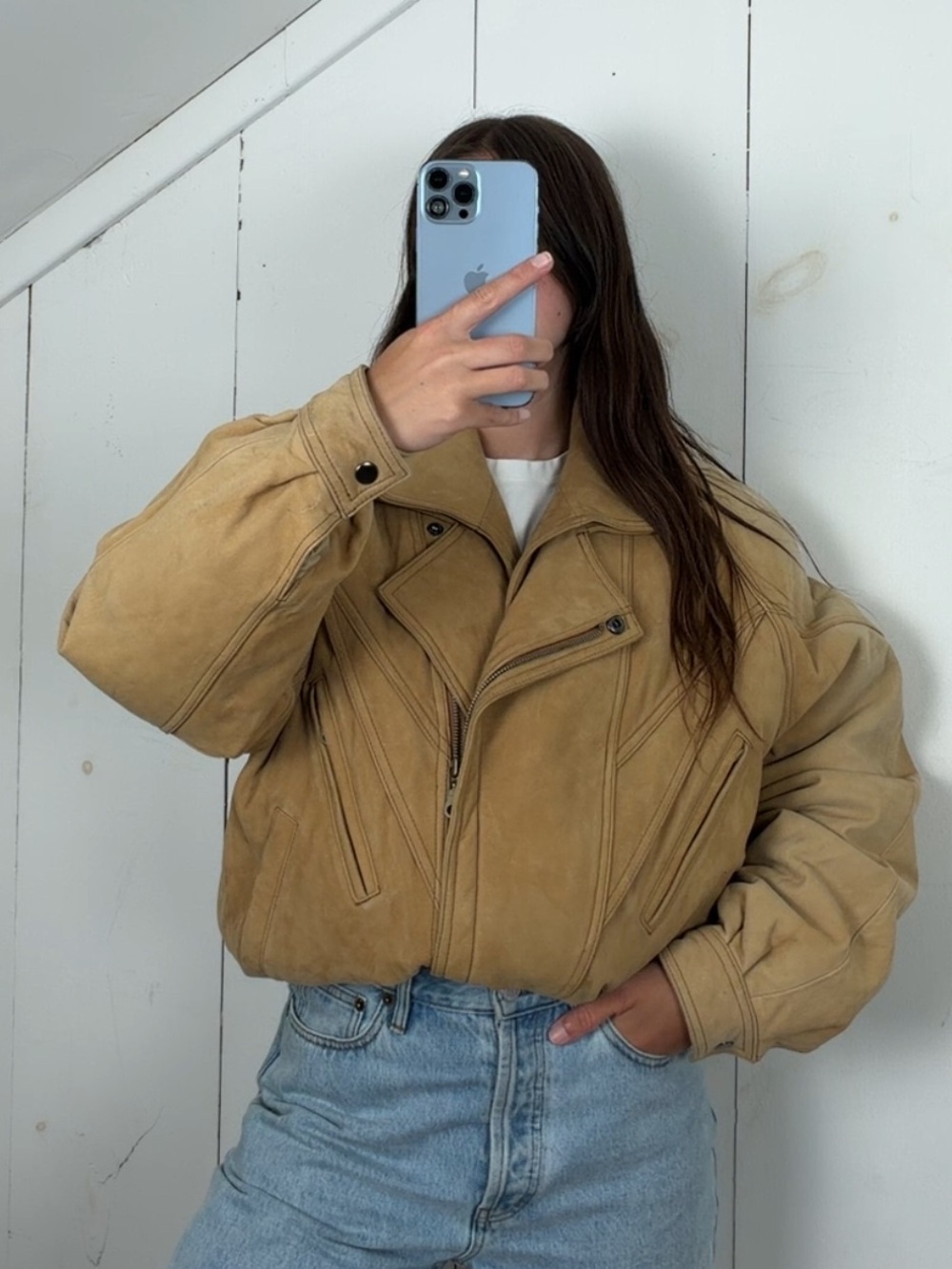 Vintage Genuine Leather Sun-faded Bomber Jacket Men’s Large Removable Fur Lining